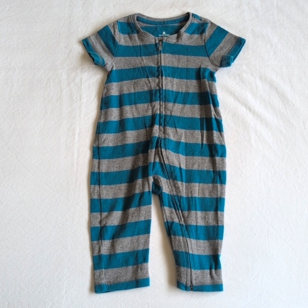babyGap blue & gray striped cotton zipper jumpsuit 6-12 months baby boy